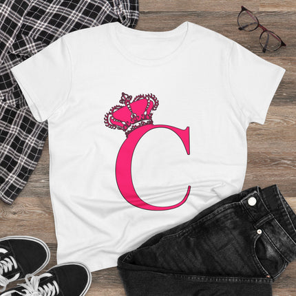 Women's Midweight Cotton Tee, Print Queen Letter C