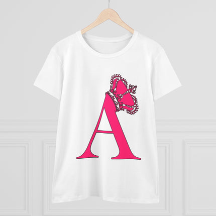 Women's Midweight Cotton Tee, Print Alphabet Letter A