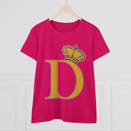 Women's Midweight Cotton Tee, Print Queen Letter D