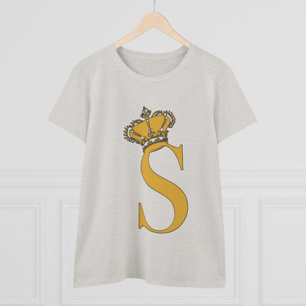 Women's Midweight Cotton Tee, Print Queen Letter S