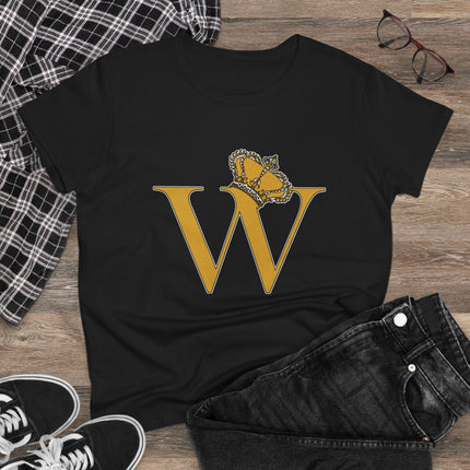 Women's Midweight Cotton Tee, Print Alphabet Letter W