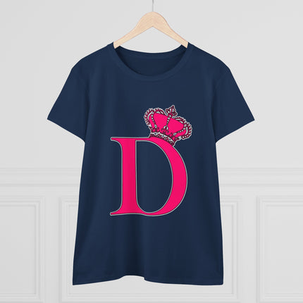 Women's Midweight Cotton Tee, Print Queen Letter D