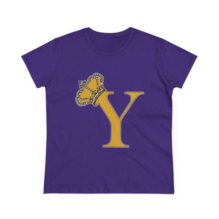 Women's Midweight Cotton Tee, Print Queen Letter Y