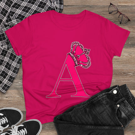 Women's Midweight Cotton Tee, Print Alphabet Letter A