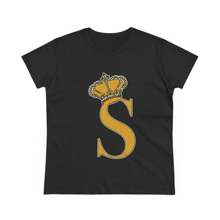 Women's Midweight Cotton Tee, Print Queen Letter S