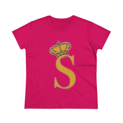 Women's Midweight Cotton Tee, Print Queen Letter S