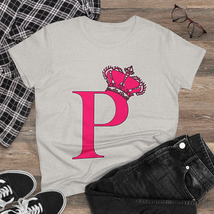 Women's Midweight Cotton Tee, Print Queen Letter P