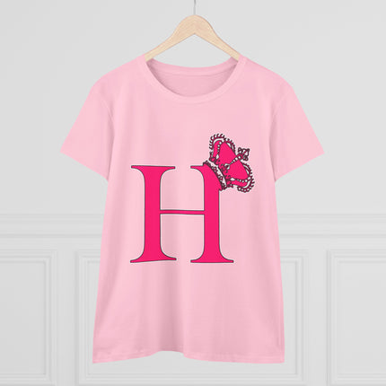 Women's Midweight Cotton Tee, Print Queen Letter H