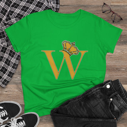 Women's Midweight Cotton Tee, Print Alphabet Letter W