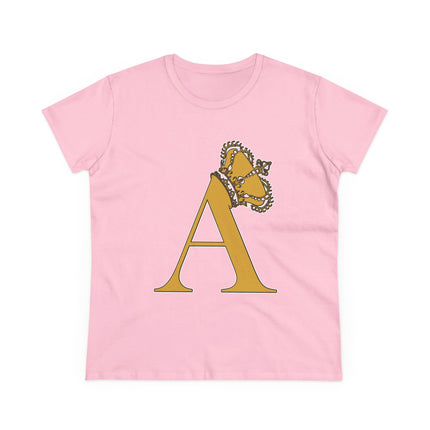 Print Queen Letter A, Women's Midweight Cotton Tee