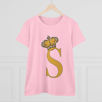 Women's Midweight Cotton Tee, Print Queen Letter S