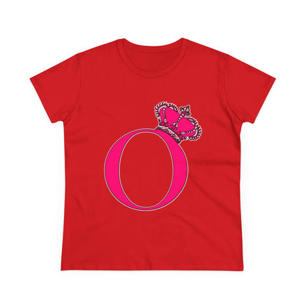Women's Midweight Cotton Tee, Print Queen Letter O