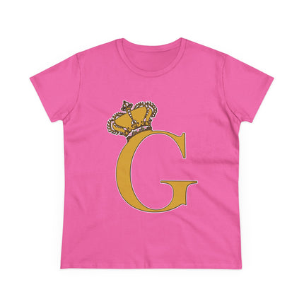 Women's Midweight Cotton Tee, Print Queen Letter G