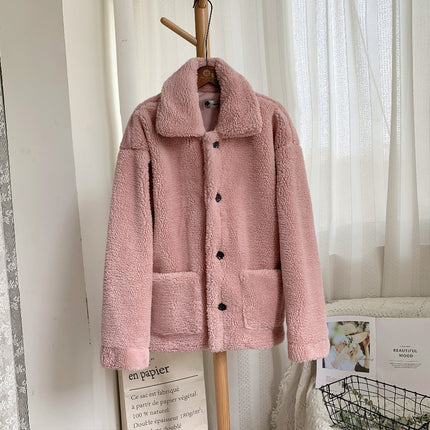 Short faux fur coat in grain fleece