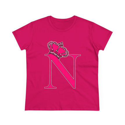 Women's Midweight Cotton Tee, Print Queen Letter  N