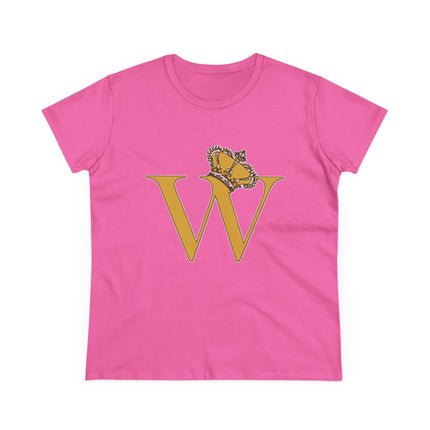 Women's Midweight Cotton Tee, Print Alphabet Letter W