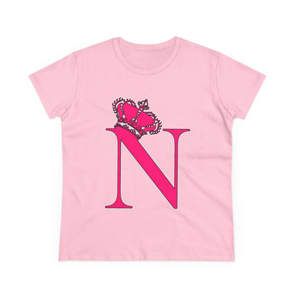 Women's Midweight Cotton Tee, Print Queen Letter  N