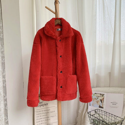 Short faux fur coat in grain fleece