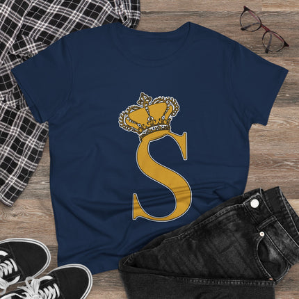 Women's Midweight Cotton Tee, Print Queen Letter S