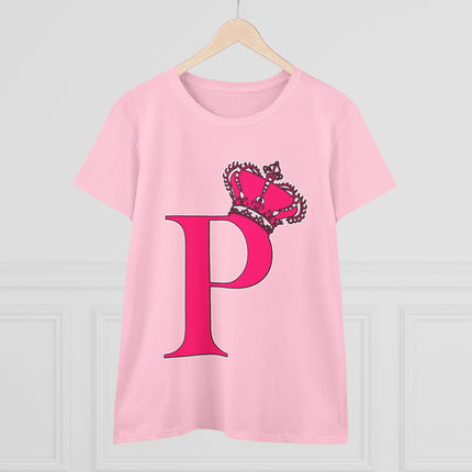 Women's Midweight Cotton Tee, Print Queen Letter P
