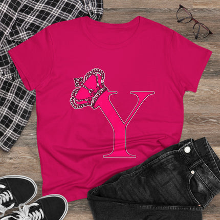 Women's Midweight Cotton Tee, Print Queen Letter Y