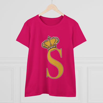 Women's Midweight Cotton Tee, Print Queen Letter S