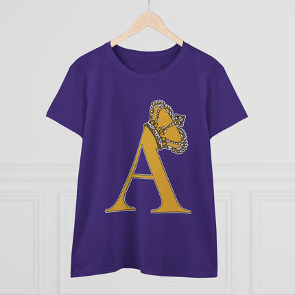Print Queen Letter A, Women's Midweight Cotton Tee