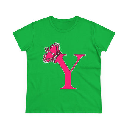 Women's Midweight Cotton Tee, Print Queen Letter Y