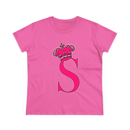 Women's Midweight Cotton Tee, Print Queen Letter S