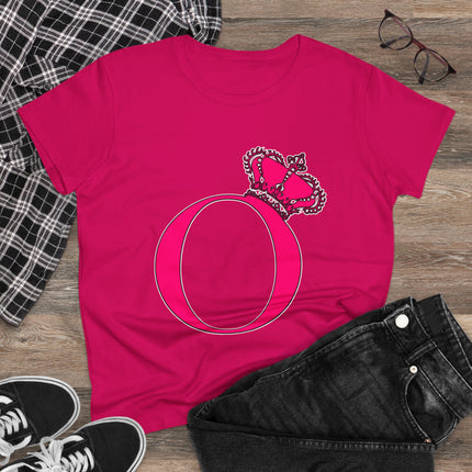 Women's Midweight Cotton Tee, Print Queen Letter O