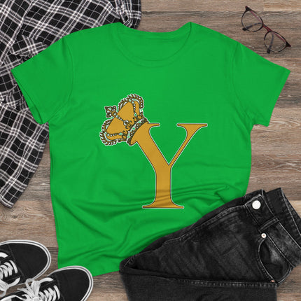 Women's Midweight Cotton Tee, Print Queen Letter Y