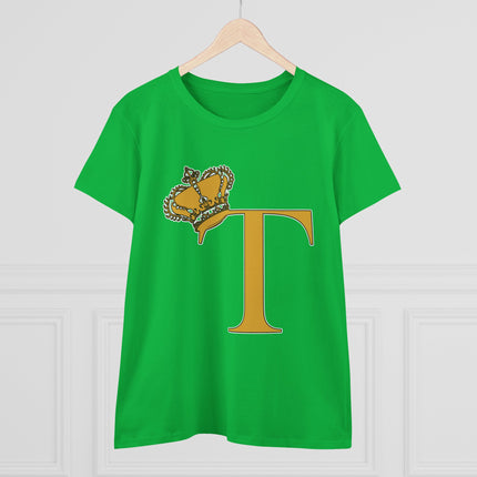 Women's Midweight Cotton Tee, Print Queen Letter T