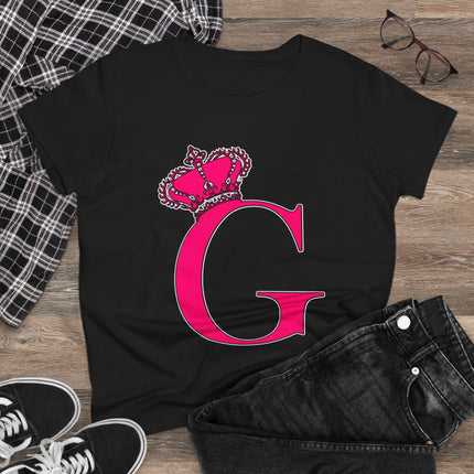 Women's Midweight Cotton Tee, Print Queen Letter G