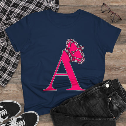 Women's Midweight Cotton Tee, Print Alphabet Letter A
