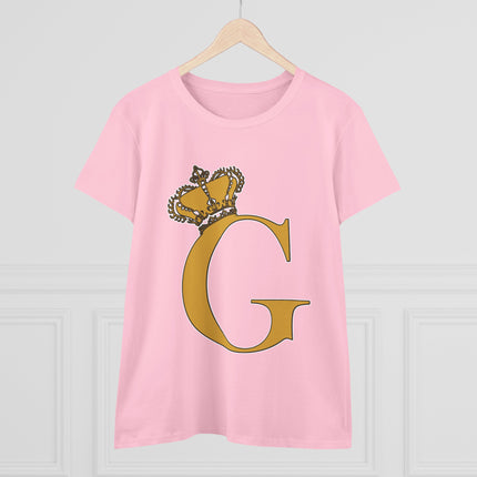 Women's Midweight Cotton Tee, Print Queen Letter G
