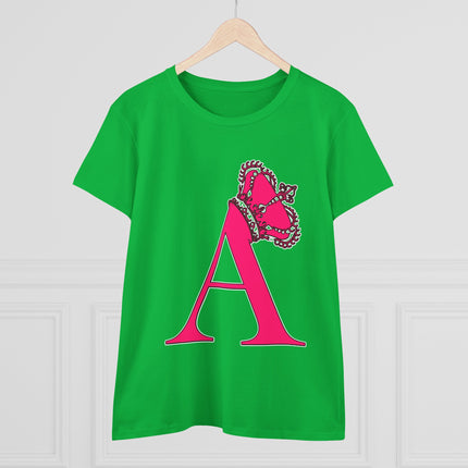 Women's Midweight Cotton Tee, Print Alphabet Letter A