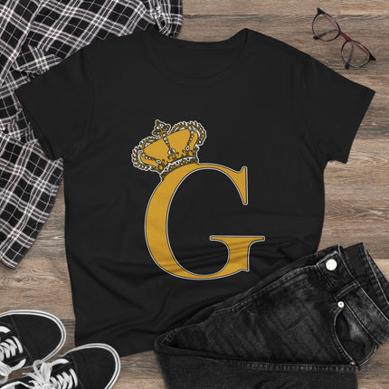 Women's Midweight Cotton Tee, Print Queen Letter G