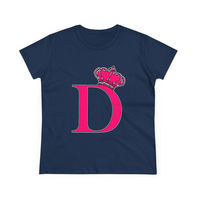 Women's Midweight Cotton Tee, Print Queen Letter D