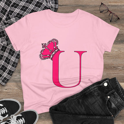 Women's Midweight Cotton Tee, Print Queen Letter U