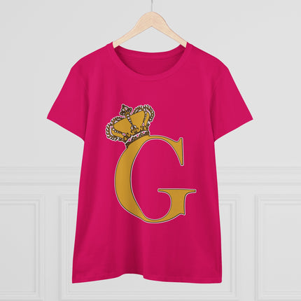 Women's Midweight Cotton Tee, Print Queen Letter G
