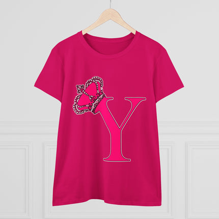 Women's Midweight Cotton Tee, Print Queen Letter Y