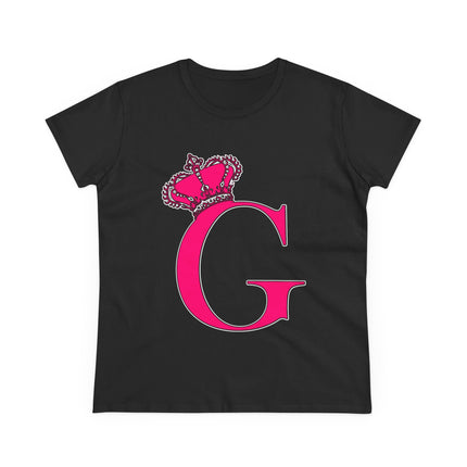 Women's Midweight Cotton Tee, Print Queen Letter G