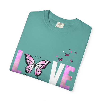 🦋 LOVE Butterfly” Graphic T-Shirt – Soft Teal