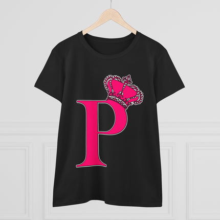 Women's Midweight Cotton Tee, Print Queen Letter P