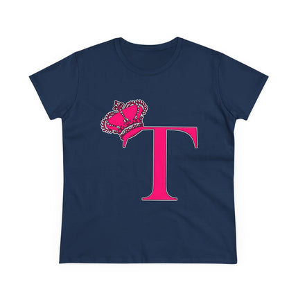 Women's Midweight Cotton Tee, Print Queen Letter T