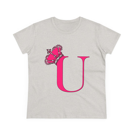 Women's Midweight Cotton Tee, Print Queen Letter U
