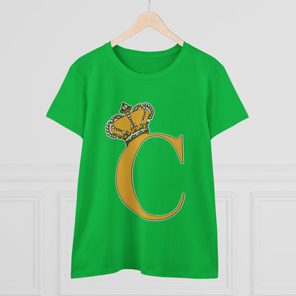 Women's Midweight Cotton Tee, Print Queen Letter C
