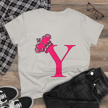 Women's Midweight Cotton Tee, Print Queen Letter Y