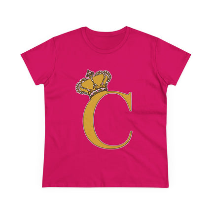 Women's Midweight Cotton Tee, Print Queen Letter C