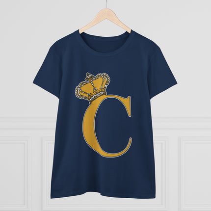 Women's Midweight Cotton Tee, Print Queen Letter C